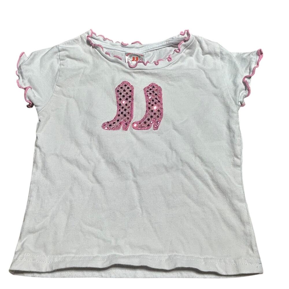 Kiddie Korral white w/pink ruffles and pink sequin boots size xs 2-4